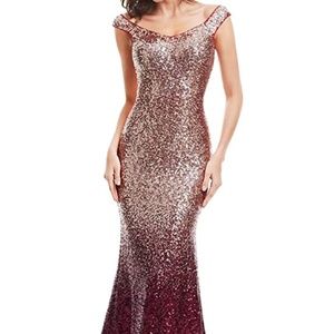 Maroon and Gold Sequin Mermaid Formal Dress